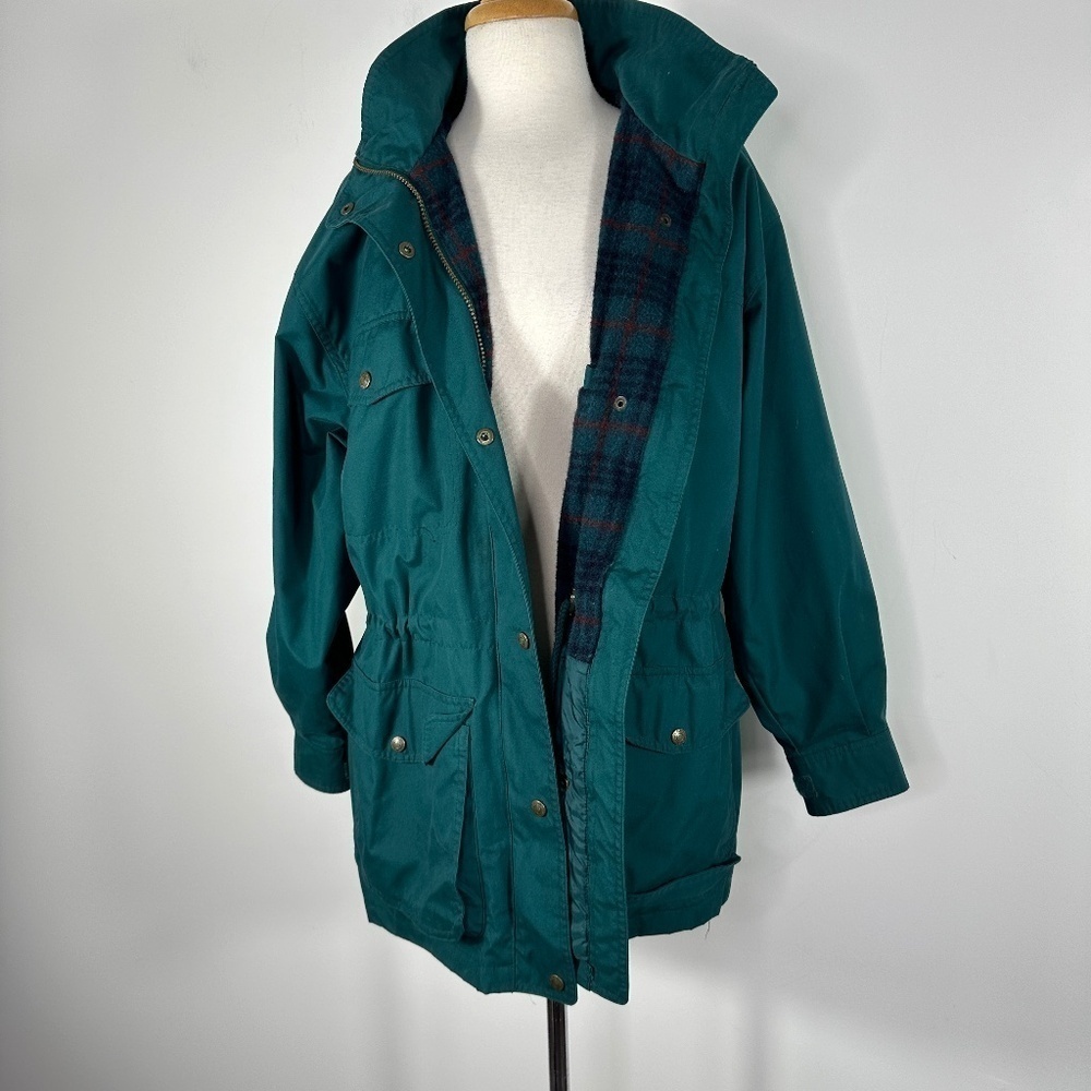 Vintage Eddie Bauer Womens Wool Blanket Lined Field Coat Jacket Medium Green